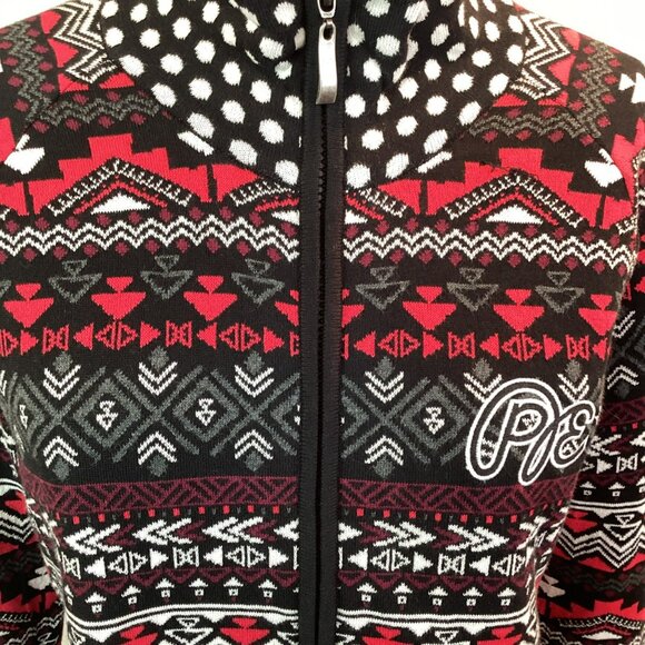 Icelandic Design Black & Red Zip-Up Cardigan Sweater Womens L 100% Cotton - Picture 8 of 13